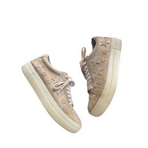 J/SLIDES Star Sneakers in Gold Metallic Leather Lace-up Platform Size 8.5